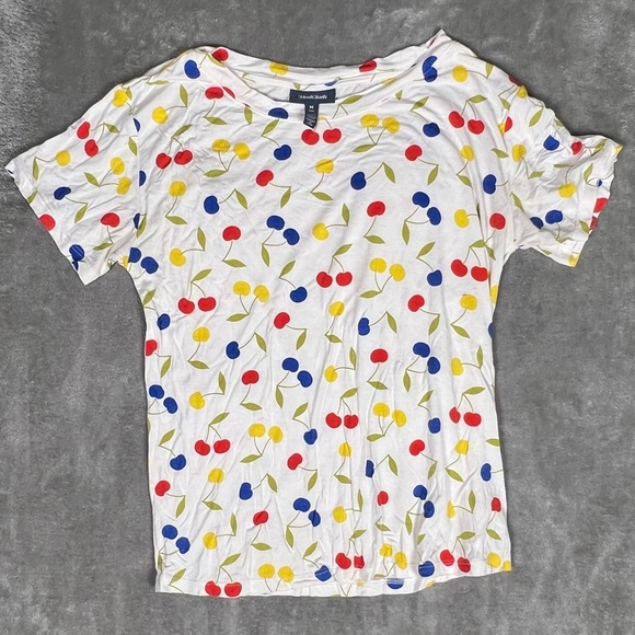 Modcloth Shirt Womens Medium Cherry Fruit Colorful Cheery Retro Soft Pinup - Picture 2 of 6